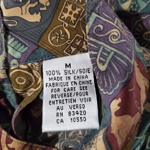 Silks VTG 80s 90s Egyptian Hieroglyph Long Sleeve Mock Blouse Womens Size M Top - Picture 9 of 13